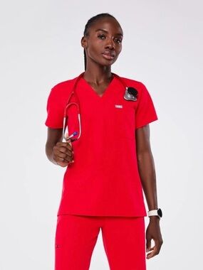 Figs Women's Neon Red Catarina™ - One-Pocket Scrub Top - S